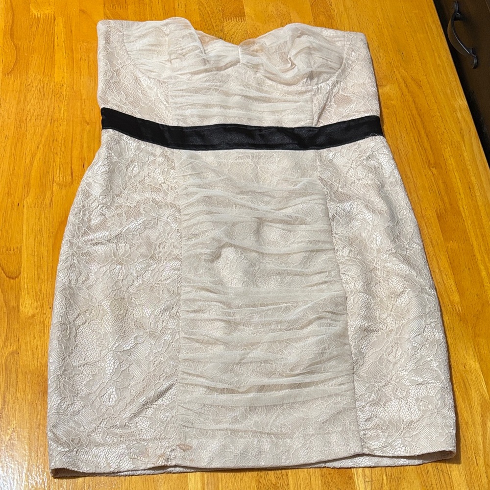 bebe Cream Strapless Dress with Black Detail